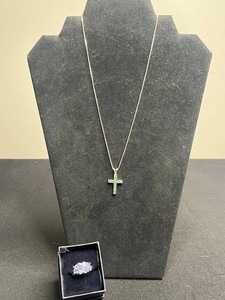 Jewelry Mixed Lot - Stauer Tanzanite .925 Ring & .925 Cross Necklace