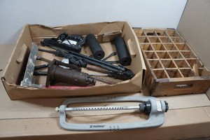 Assorted Tools - Bottle Jack, Sprinkler, Saw, Bike Seat
