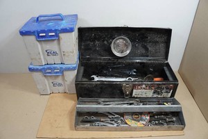 Tool Totes and Box with Assorted Tools