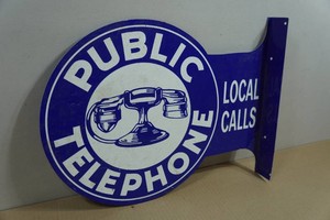 Vintage Public Telephone Metal Sign