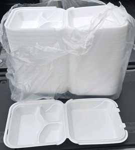 3-compartment hinged foam takeout clamshell containers