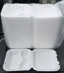3-compartment hinged foam takeout clamshell containers
