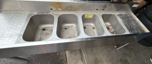 Krowne 72 x 19 Stainless Steel Underbar Sink Station with Built-In Ice Bin & Drainboard