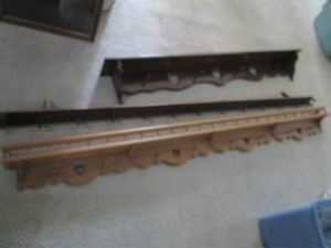 Trio of high quality hardwood decorative display shelves longest approx 75 inches