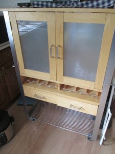 Stainless Steel and Wood Rolling Kitchen Cart Wine Rack Pantry Cabinet approx 35.5x17.5x52.5in