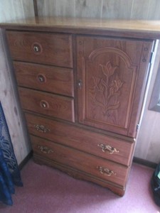 Oak Style hardwood gentlemans door chest dresser with floral detailed carvings approx 26x15x60in