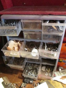 Multi-drawer organizer with fasteners and hardware