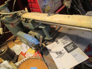 Vintage Dewalt R-1150 Power Shop Radial arm saw with metal framed word stand
