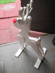 Wooden reindeer outdoor ornamental decor approx 32in tall