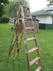 Vintage wood 7-foot folding a-frame ladder