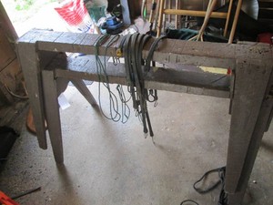 Large wood saw horses, misc rope and various bungee cords