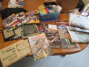 MN Vikings football Memorabilia, Newspaper articles and other reading materials, picture frames variety and sewing notions