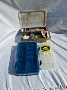 3 ICE FISHING TACKLE BOXES WITH SOME TACKLE