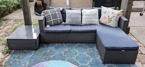 Y - Outdoor Sectional Sofa & Glass-Top Coffee Table Set