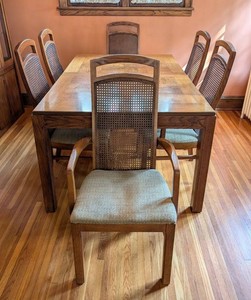 DR - Vintage Dining Table Set - Thomasville Table, 8 Cane-Back Chairs