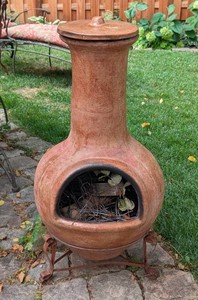 Y - Chiminea Outdoor Fireplace With Lid and Metal Stand