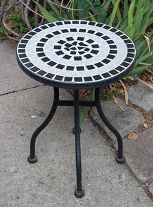 Y - Mosaic Tile Side Table - Round Black & White Inlay