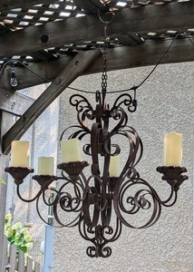 Y - Vintage Iron Hanging Candelabra - Six-Light Scrollwork Candle Holder