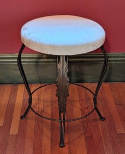 UL - Vintage Vanity Stool - Ornate Metal Frame Upholstered Seat