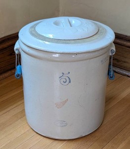 ML - Antique Stoneware Crock - Red Wing 5-Gallon with Lid