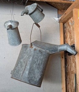 G - Vintage Galvanized Oil Cans & Gas Can - 3-Piece Mixed Lot