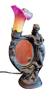 DR - Table Mirror Lamp - Figural Floral Shade 16 in Vintage Style