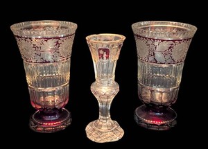 DR - Vintage Bohemian Ruby Cut-to-Clear Crystal Vases (Lot of 3)