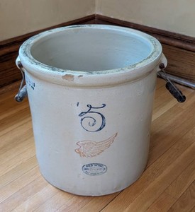ML - Antique Stoneware Crock - Red Wing 5 Gallon