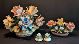 DR - Italian Painted Porcelain Flowers & Salt Pepper Shakers Mixed Lot