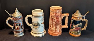 DR - Vintage Beer Steins - German, Military & Scenic (Lot of 4)
