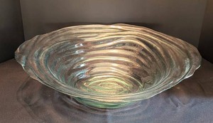 DR - Glass Centerpiece Bowl - Large Green Ribbed Art Glass