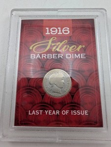 1916 Silver Barber Dime in Display Holder