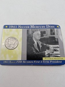 1941 Silver Mercury Dime Historical Display Card
