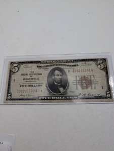 Estate 1929 $5 National Currency Note - Minneapolis