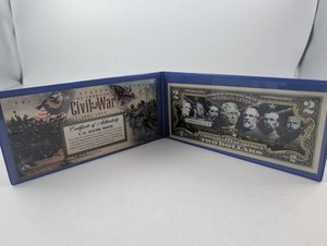 Framed Civil War-Themed Confederate Two-Dollar Display