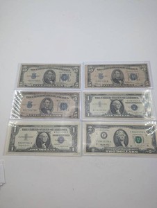 Estate Collection of Six United States Silver Certificates and Currency Notes