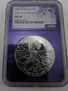2026 Great Britain GBP2 Loch Ness Monster 10 oz Silver NGC MS 69
