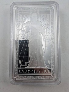 Estate PAMP 10 Ounce Fine Silver Lady of Justice Bar