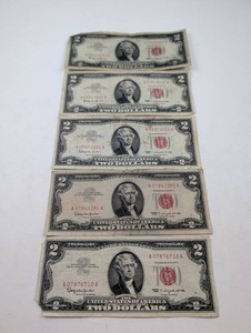 Estate Lot of Five 1963 Series United States Two Dollar Notes