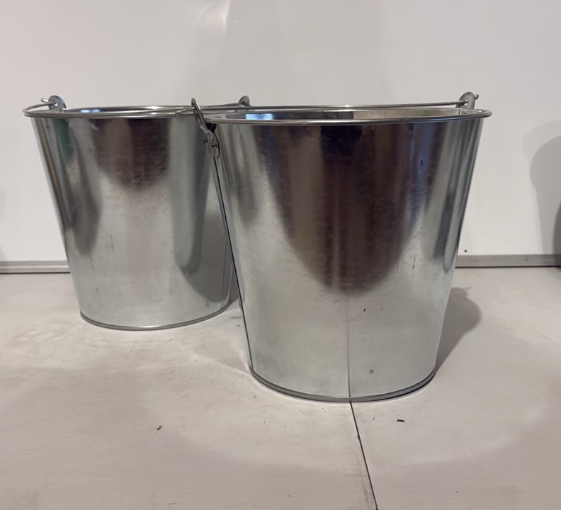 2 Pack Metal Pails with Handle - 10 Liter - great for holiday parties, crafters, winter decorations, potting penitential trees or plants