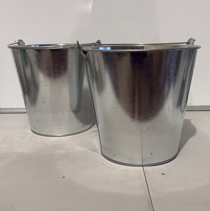 2 Pack Metal Pails with Handle - 10 Liter - great for holiday parties, crafters, winter decorations, potting penitential trees or plants