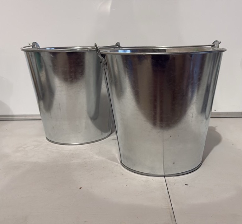 2 Pack Metal Pails with Handle - 10 Liter - great for holiday parties, crafters, winter decorations, potting penitential trees or plants