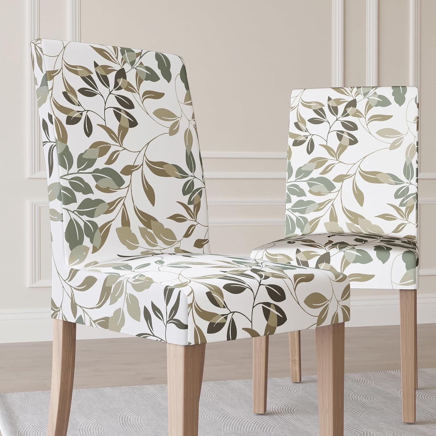 2-Pack Botanical Print Stretch Fit Elastic Dining Chair Cover Pair, Sage Green - small snag as pictured