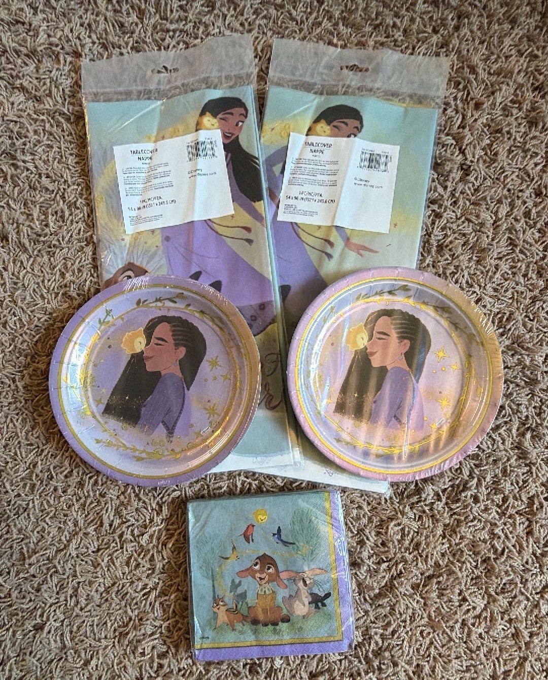 Wish Movie - party items  two table covers  16 - 7 inch cake plates  16 small party napkins