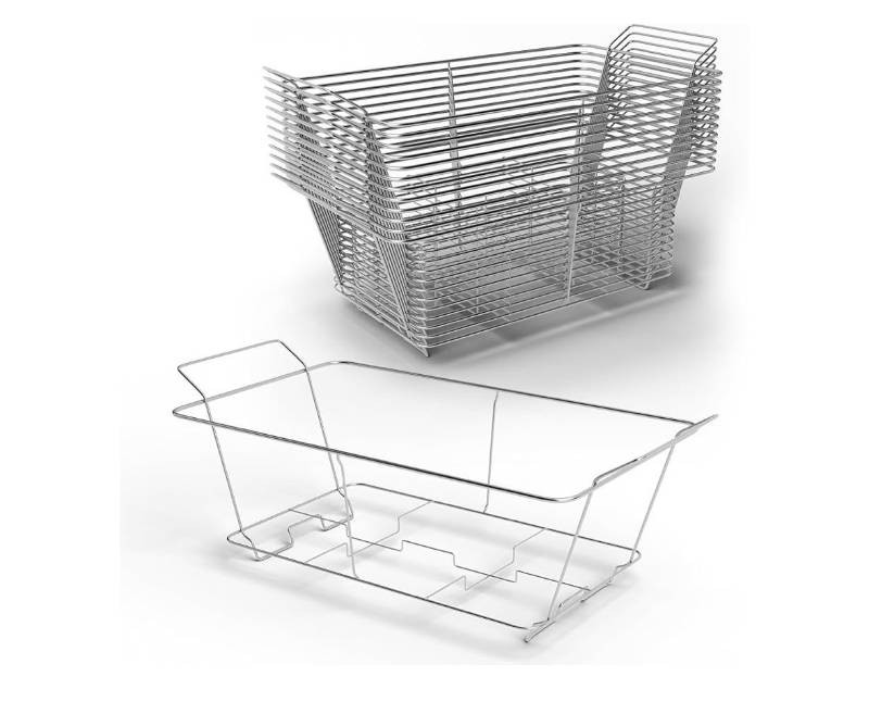 12 Pack - Professional Fixed Chafing Wire Rack Heavy Duty Plated Steel Chafer Stand for Full Size & Half Size Steam Table Pans, Industry Compatible, Stackable for Catering & Banquets