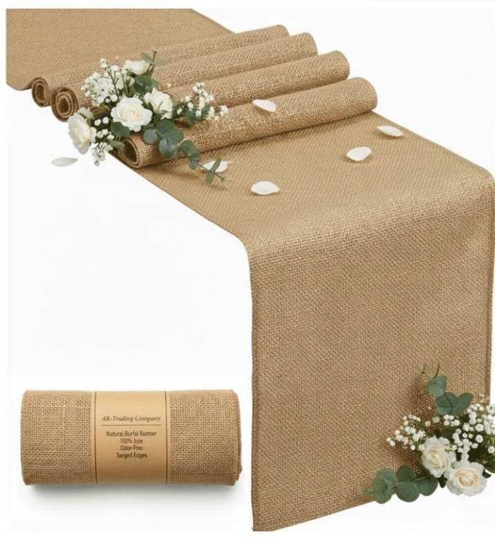 AK Trading Co 12 x 120 Natural Chic Rustic Burlap Jute Table Runner