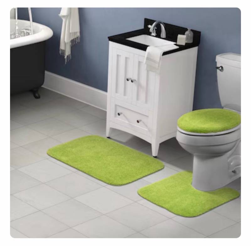 21-in x 34-in Lime-Aid Nylon Bath mat set - toilet cover fits round toilet seat - Retail $40