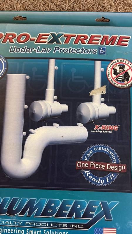Pro-Extreme Under-Lav Protectors X-Ring Locking System ADA Compliant, Model #X4333 White Color 3 Piece Kit, 1-P Trap Cover, 2-Angle Stop Valve and Supply Covers and Hardware Included