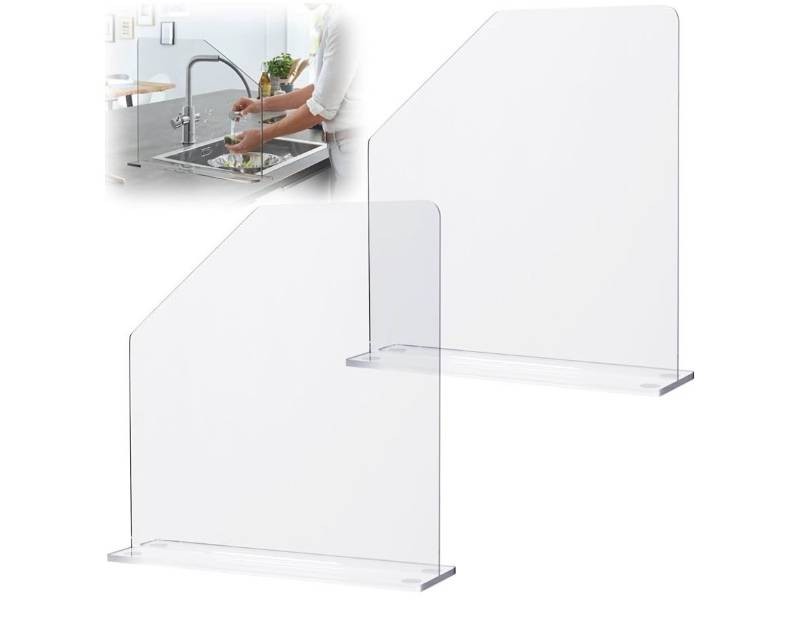 2 Pcs Acrylic Sink Splash Barrier, Clear Splatter Barrier, Freestanding Protective Panel with Cutaway, for Kitchen Hospital Labs Office, 23.6 L x 4.5 W x 18.5 H