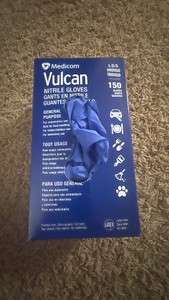 Box of Vulcan Nitrile Gloves 150 Pack of Gloves but box is open so a few gloves may be missing